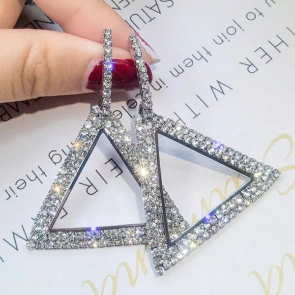 Jewelry - Silver Crystal Triangle Hoop Earrings
